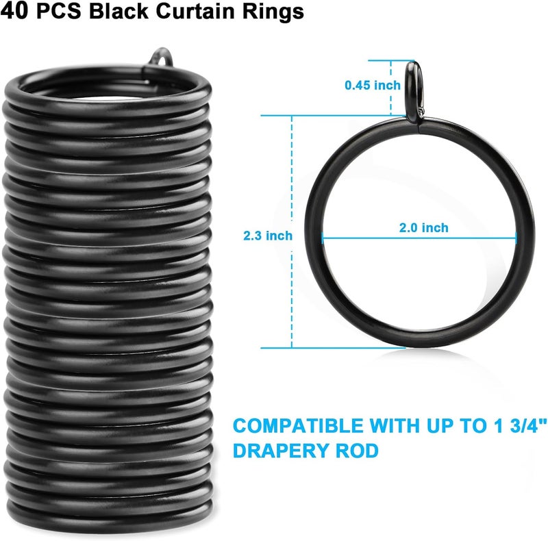 Awtok 40 PCS Black Curtain Rings with Eyelet Apply for Fits Up to 1.75 inch Curtain Rod (Black Drapery Rings) - Image 2
